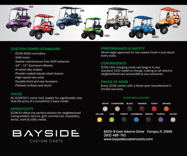ICON EV Information and Color Swatches